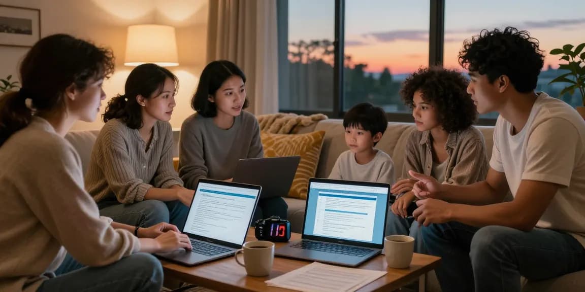 Engaging family discussion on financial options for a 200 dollar loan in a cozy living room.