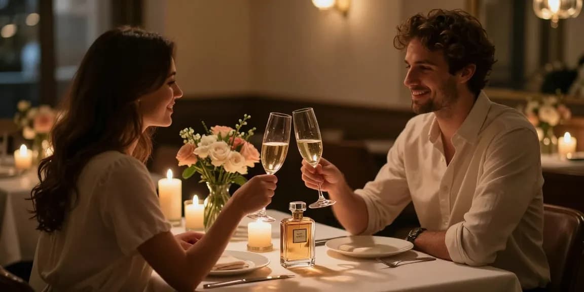 Creating an intimate atmosphere with Date Night Fragrances at a romantic dinner.