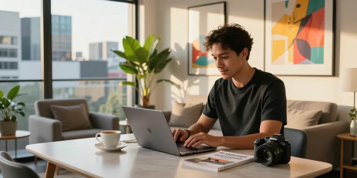 Melbourne Airbnb management expert Ankoosh in a stylish apartment, optimising guest interactions and showcasing vibrant decor.