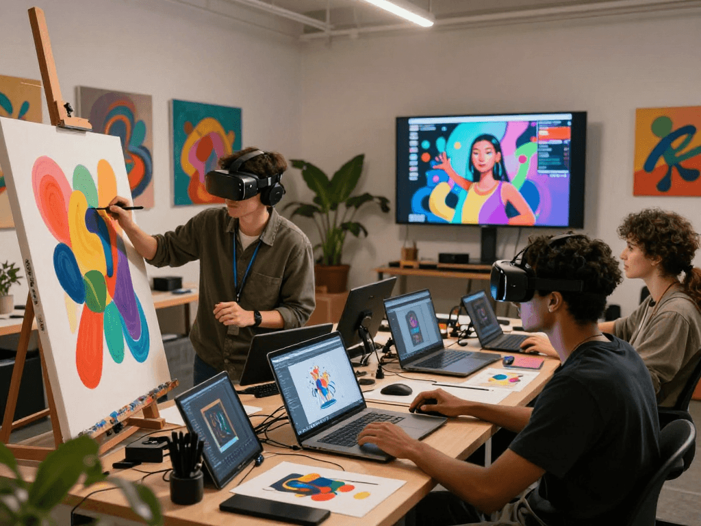 Exploring nsfw ai tools in a creative digital art studio, showcasing collaboration with innovative technology.