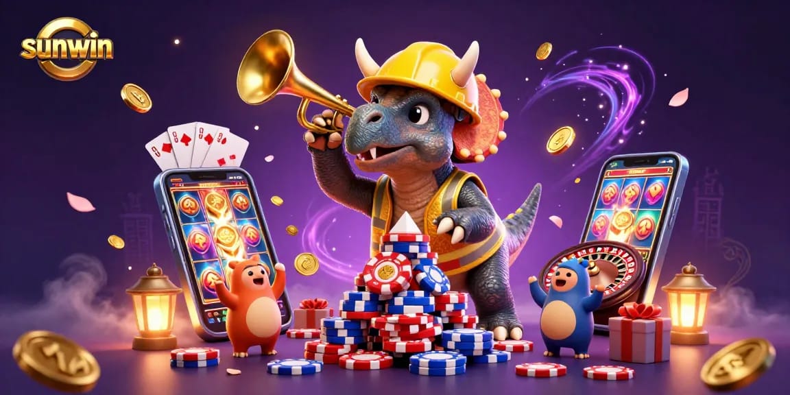 Engage with exciting slot games at sunwin, featuring a vibrant 3D casino scene.