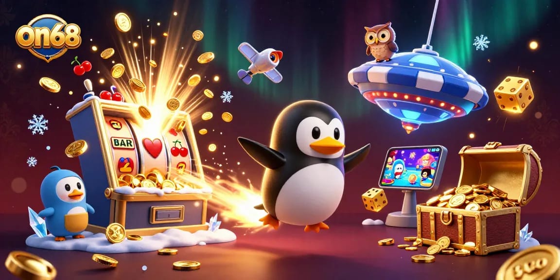 Experience thrilling jackpots with on68's spectacular 3D casino adventure illustration.