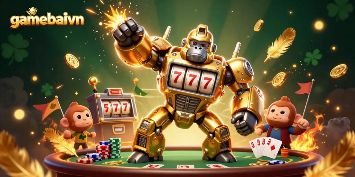 Gamebaivn's engaging poker action scene with dynamic characters and vibrant casino elements.