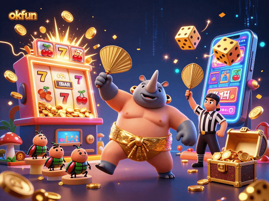 Join the excitement at okfun with a thrilling casino scene featuring vibrant riches and dynamic elements.