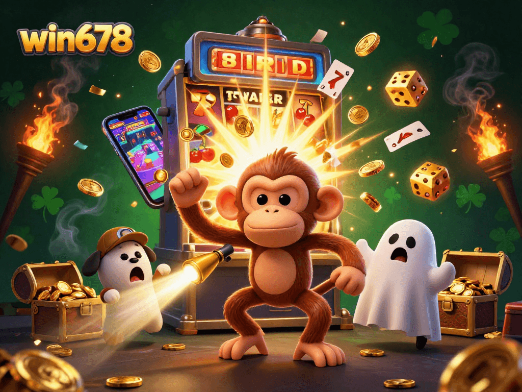 Experience thrilling action and golden jackpots at win678 with a lively haunted casino scene.