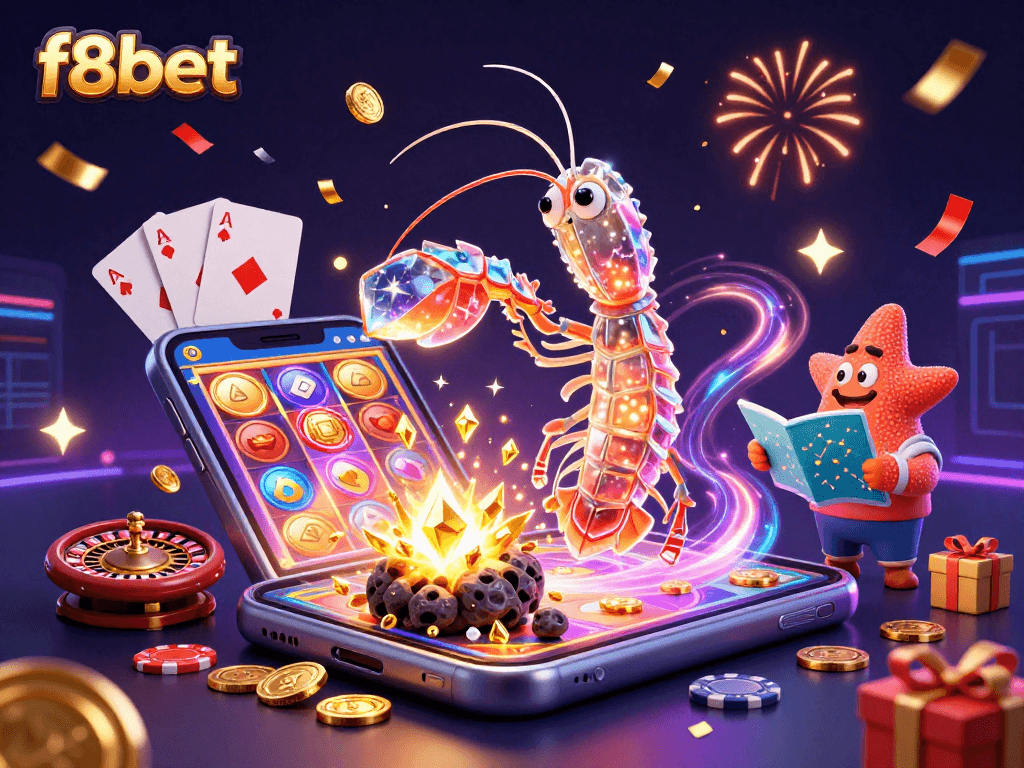 Experience exciting gaming adventures at f8bet with vibrant characters and casino elements in this captivating illustration.