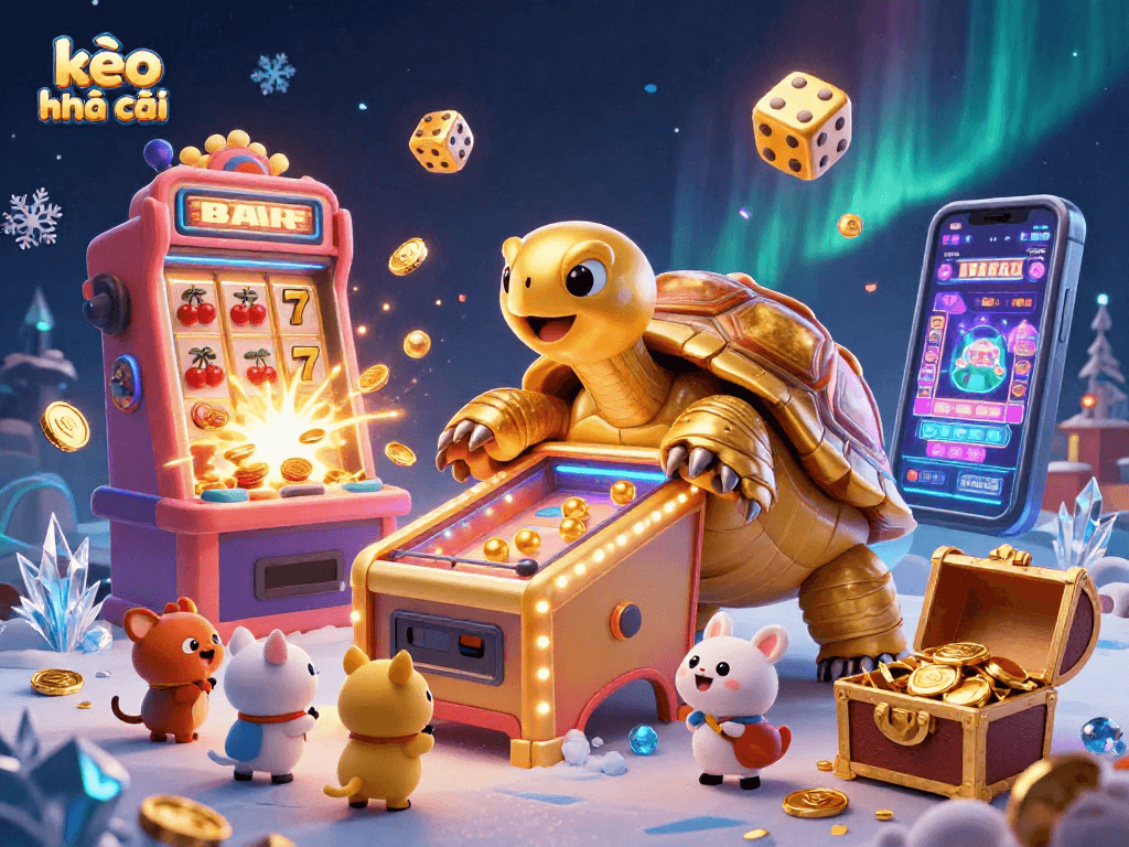 Experience thrilling casino action with kèo nhà cái as the golden tortoise and friends entertain players.