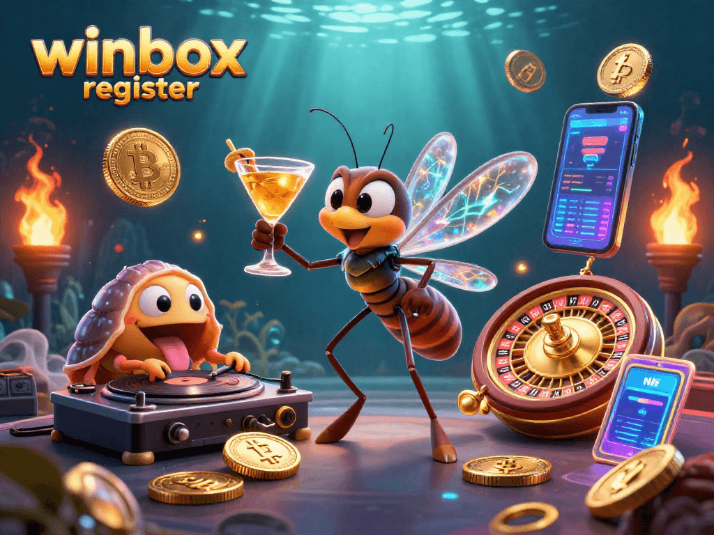 Experience the excitement of winbox register with a vibrant illustration featuring casino elements.