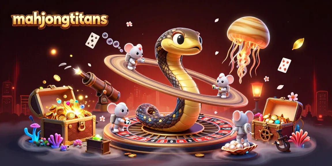 Engage in thrilling bets at Mahjong Titans with a whimsical cosmic scene featuring a roulette wheel.