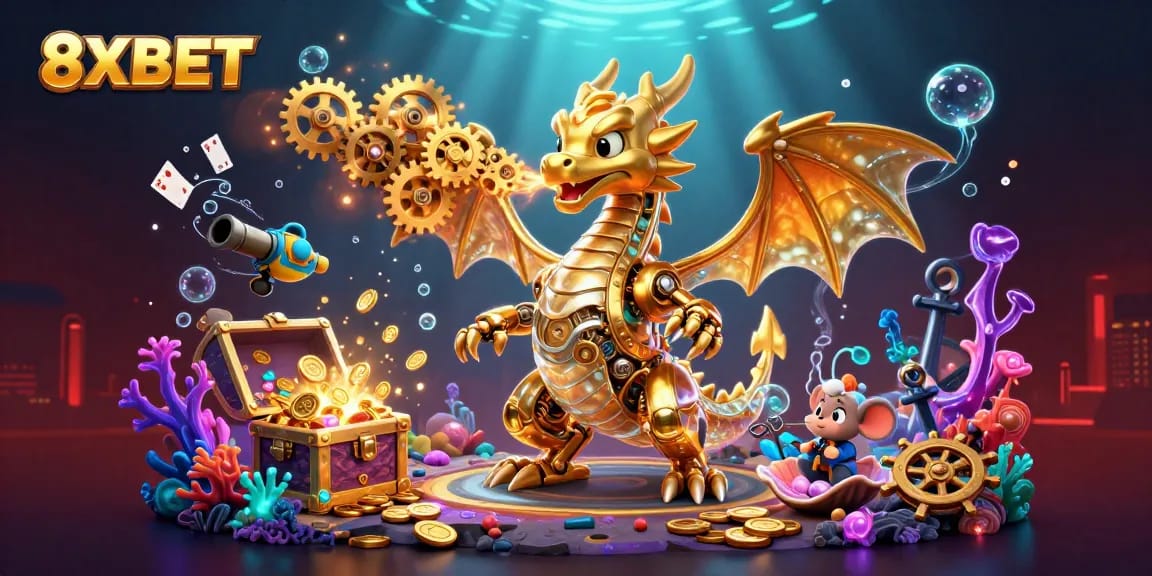 Experience thrilling gaming adventures with 8XBET as the golden dragon dives into a sea of treasures and underwater wonders.