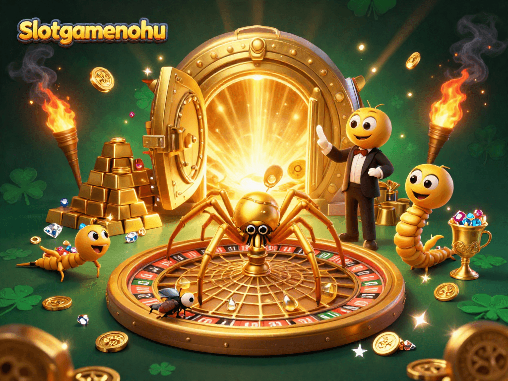 Engage with slotgamenohu's jackpot excitement in a vibrant 3D casino scene.