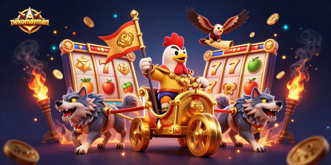 Experience the excitement of nekomayman with golden chariots and thrilling slot game elements.