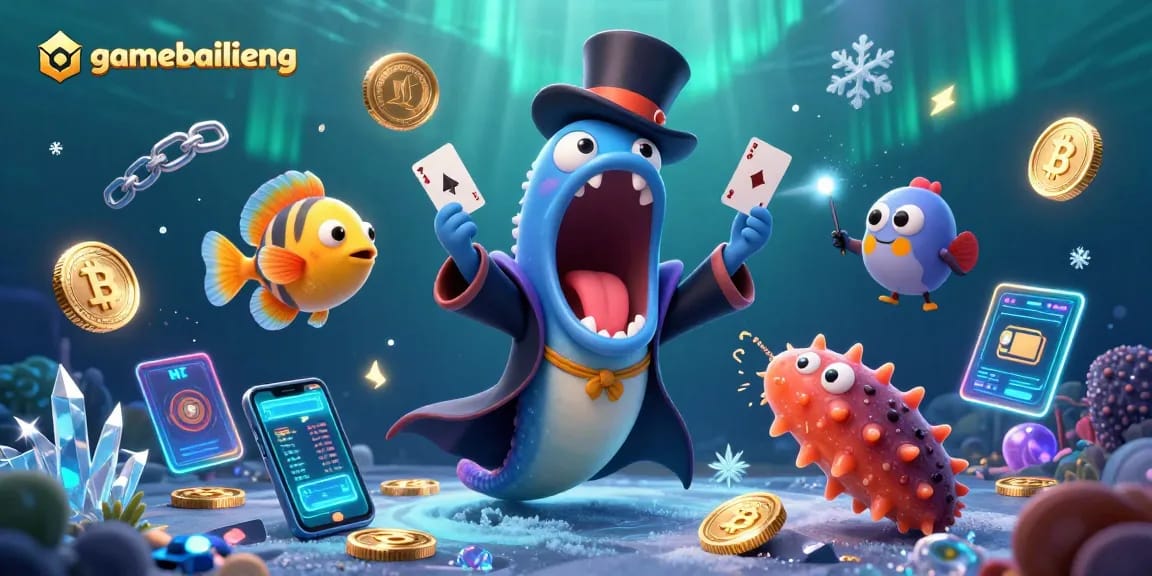 Experience card tricks underwater in a vibrant gamebailieng sea with unique sea creatures.