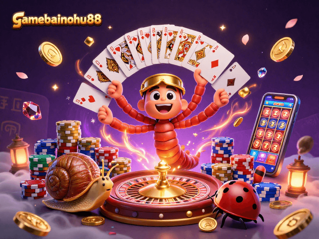 Experience thrilling gameplay with gamebainohu88 featuring a colorful 3D illustration of a jubilant casino scene.