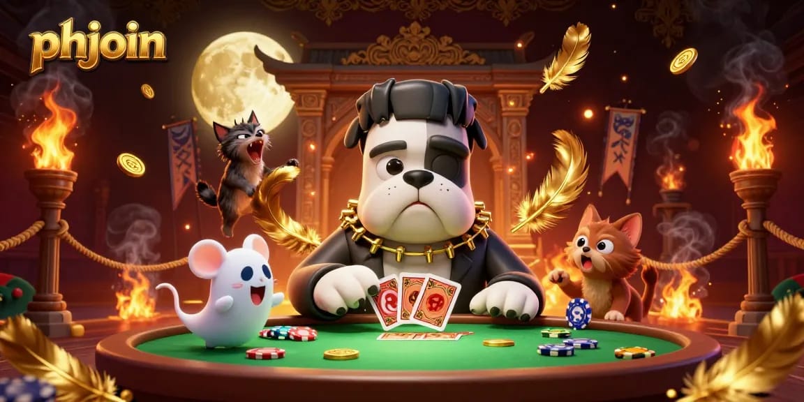 Engage with phjoin's exciting games featuring a chaotic casino scene with unique characters.