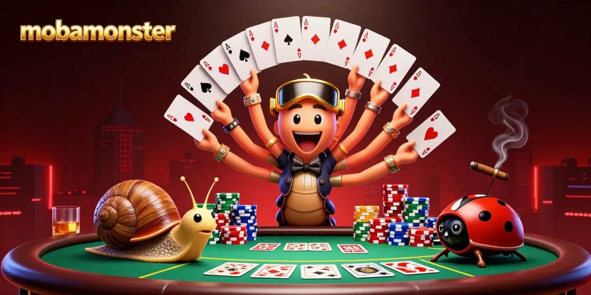 Experience the thrill with mobamonster's animated casino scene featuring lively characters and vibrant gameplay.