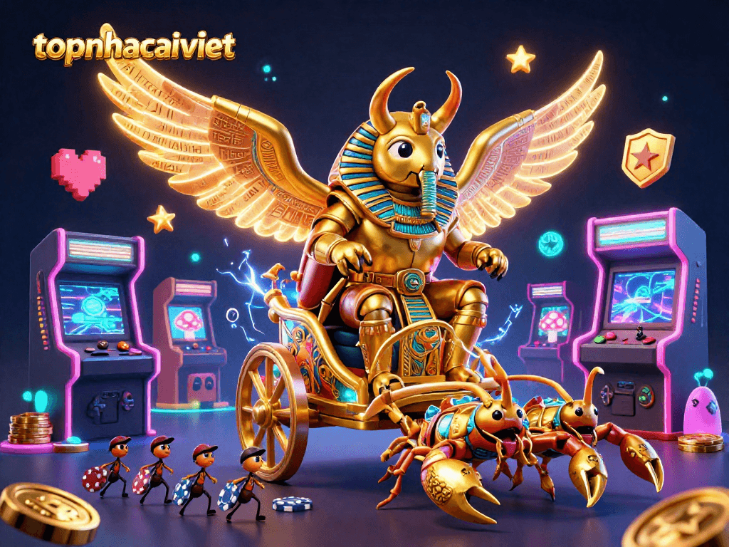 Engage with the gaming action at topnhacaiviet alongside vibrant characters in a 3D casino setting.