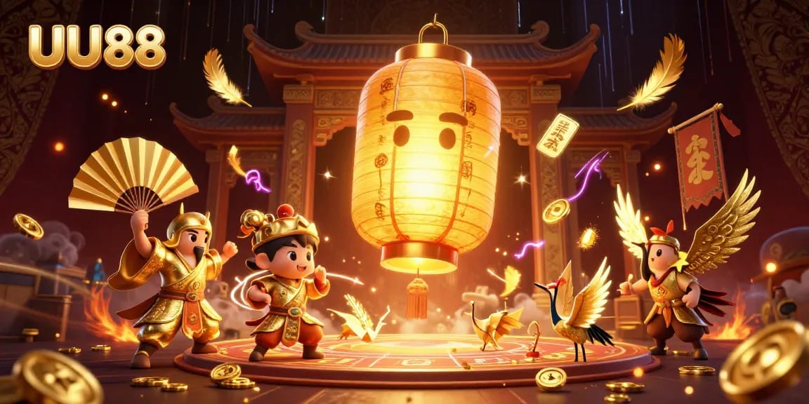 Experience UU88 with vibrant 3D lantern spirit magic illuminating the casino.