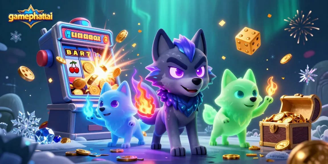 Spin the reels in gamephattai as ghostly wolves surround a jackpot explosion of coins and vibrant symbols.