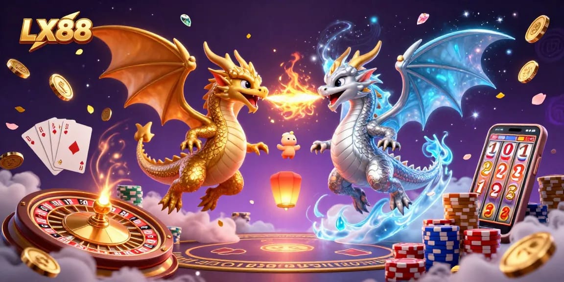 Experience rich gaming at LX88 with dazzling dragons, coins, and dynamic casino elements.