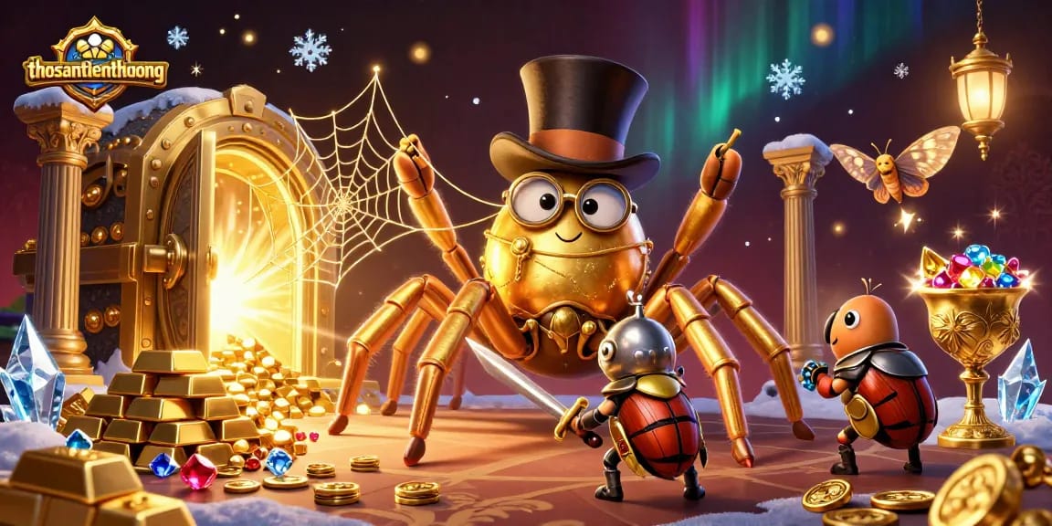 Explore thrilling wins with thosantienthuong's glamorous casino adventure featuring golden treasures and dynamic characters.