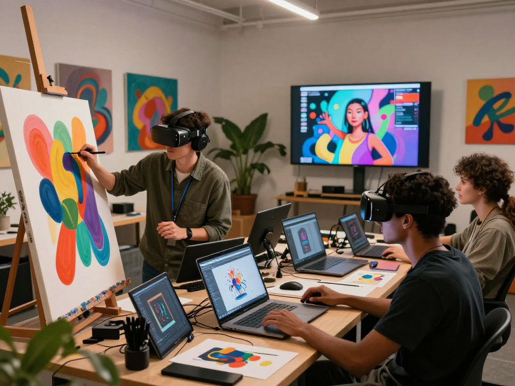 Exploring nsfw ai tools in a creative digital art studio, showcasing collaboration with innovative technology.