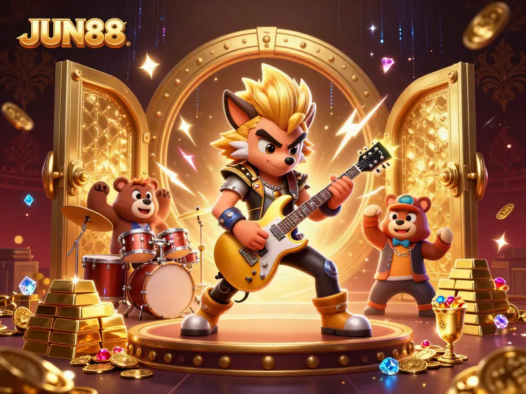 Experience thrilling games at JUN88 with vibrant casino elements and engaging characters.