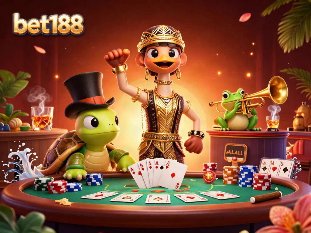 Experience thrilling gameplay with bet188 at a lively casino scene featuring vibrant characters.