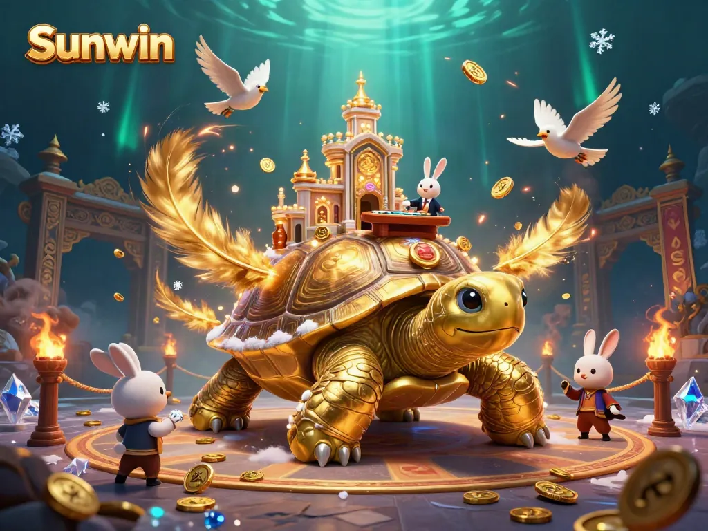 Engage in thrilling gameplay at Sunwin featuring a vibrant casino scene with golden elements.