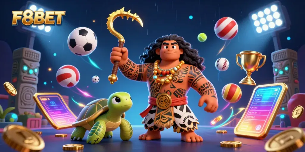 Experience thrilling gameplay with F8BET in a vibrant 3D illustration, showcasing excitement and action.