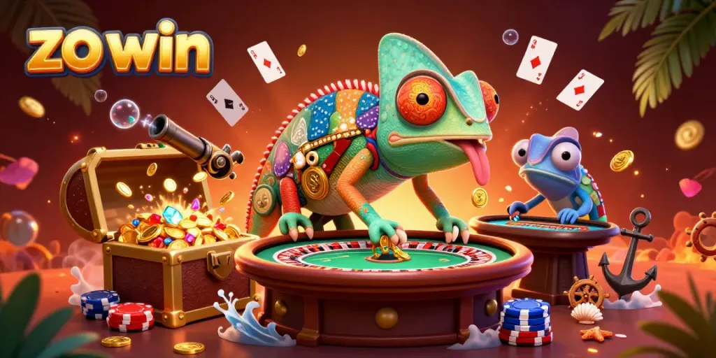 Engage with the exciting world of zo win as a chameleon casino owner captures golden coins and sizzling gameplay.