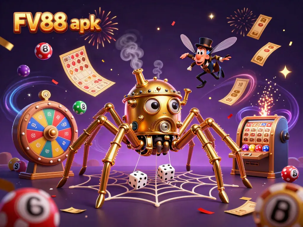 Experience winning strategies with FV88 apk using vibrant casino-themed illustration.