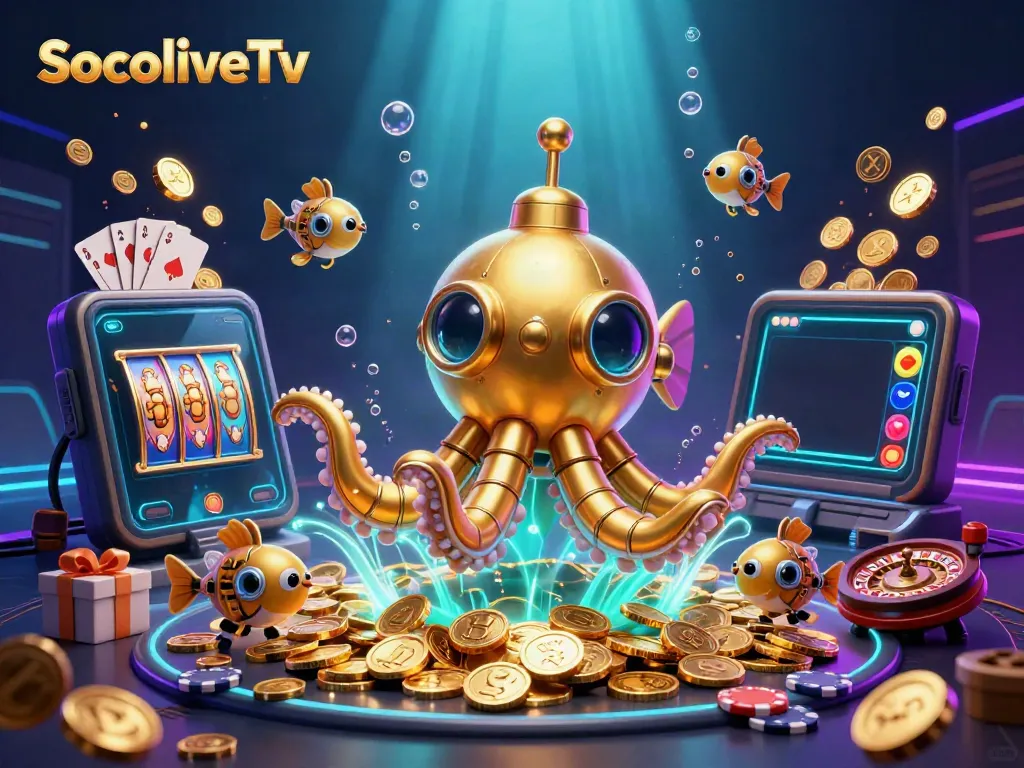 SocoliveTv showcases a vibrant underwater casino scene filled with gold coins and engaging gaming elements.