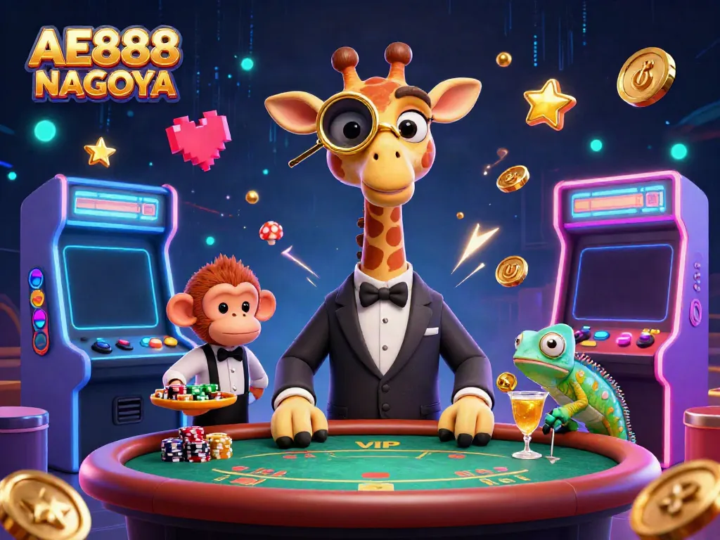Join the fun at AE888 NAGOYA with high-stakes gaming depicted in a vibrant casino scene.