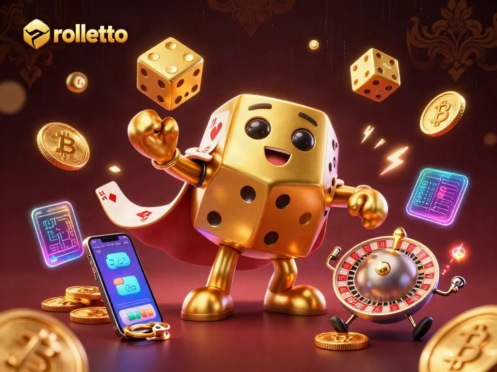 rolletto enhances your gaming with vibrant casino elements and crypto excitement in this 3D illustration.