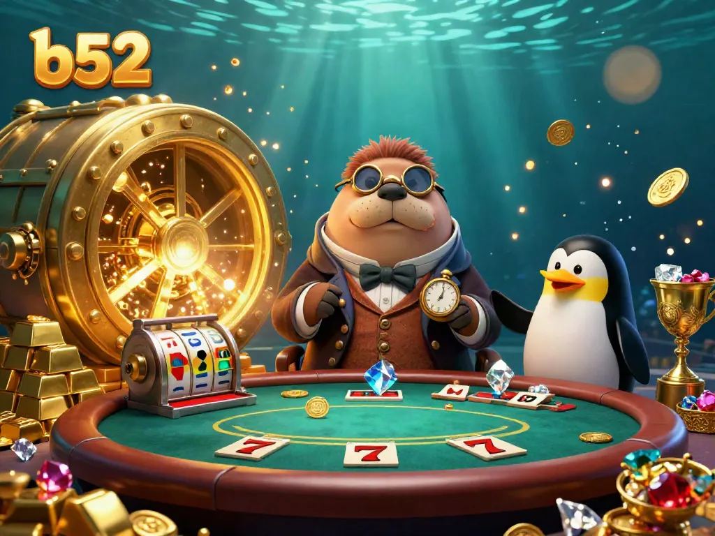 Engage in thrilling slots at b52, where a walrus, penguin dealer, and pufferfish bluff underwater.