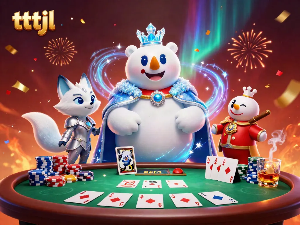 Experience thrilling poker action with tttjl and 3D cartoon characters in vibrant casino ambiance.