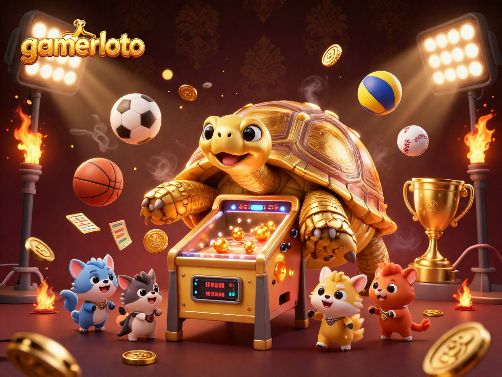 Engage with gamerloto's thrilling gaming atmosphere featuring unique golden tortoise and sports dynamic.