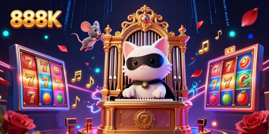 Engage with thrilling casino adventures at 888K featuring a phantom cat at the organ.