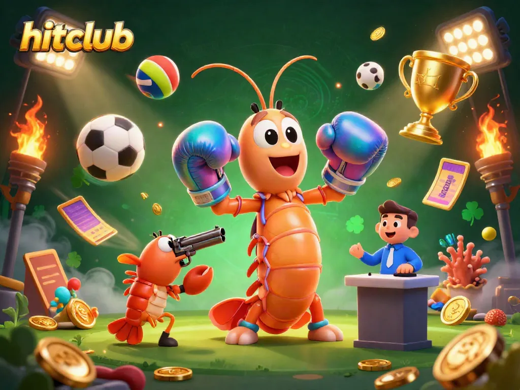Experience winning strategies with hitclub's dynamic sports betting extravaganza featuring vibrant casino-themed characters.