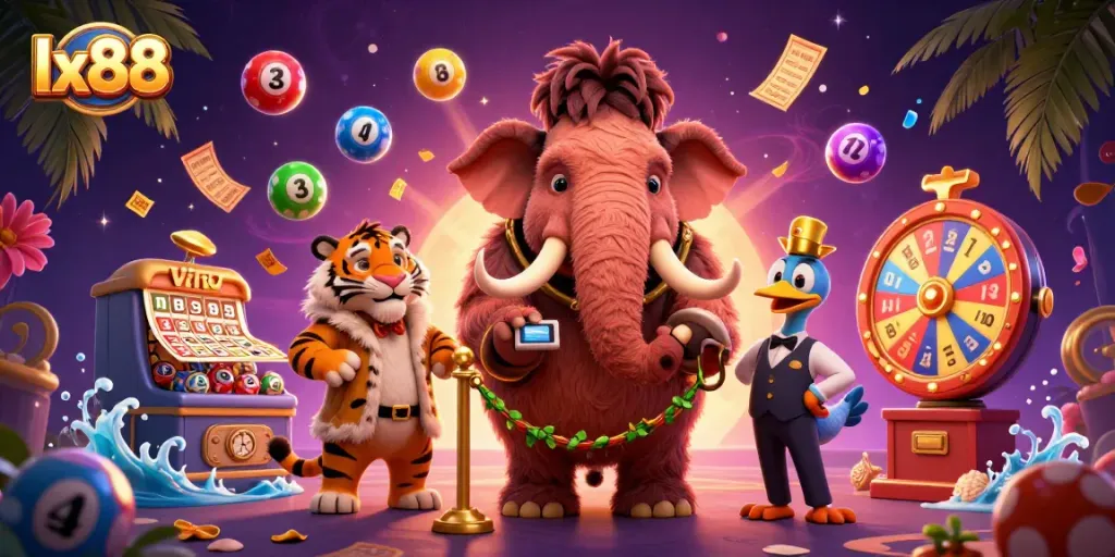 Experience the lively lx88 scene with unique casino characters and vibrant gaming elements.