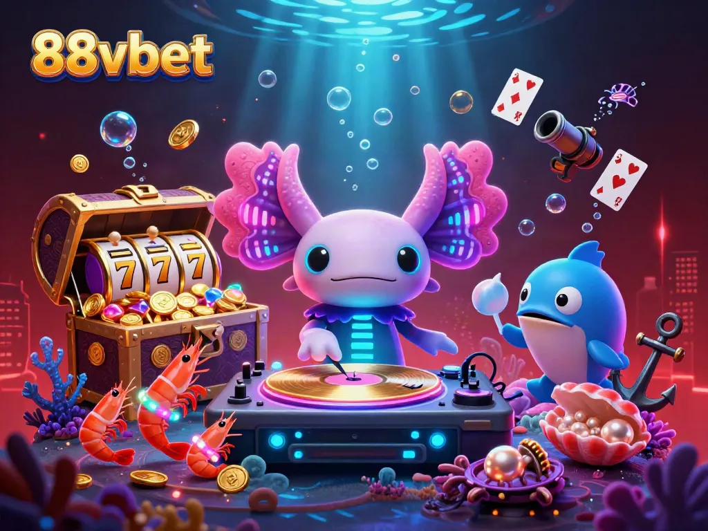 Spin to win with 88vbet in a vibrant casino scene featuring neon creatures and exciting game elements.