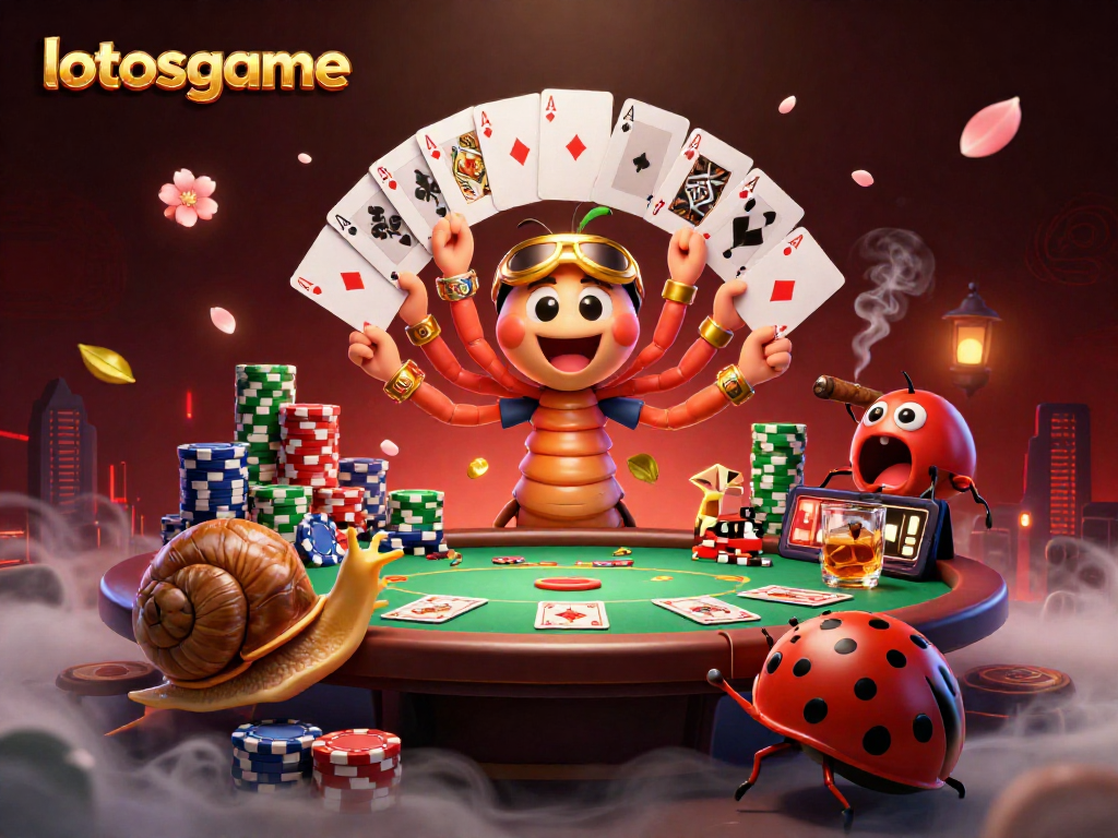Experience thrilling gameplay in lotosgame featuring a lively gambling scene with animated characters and casino elements.