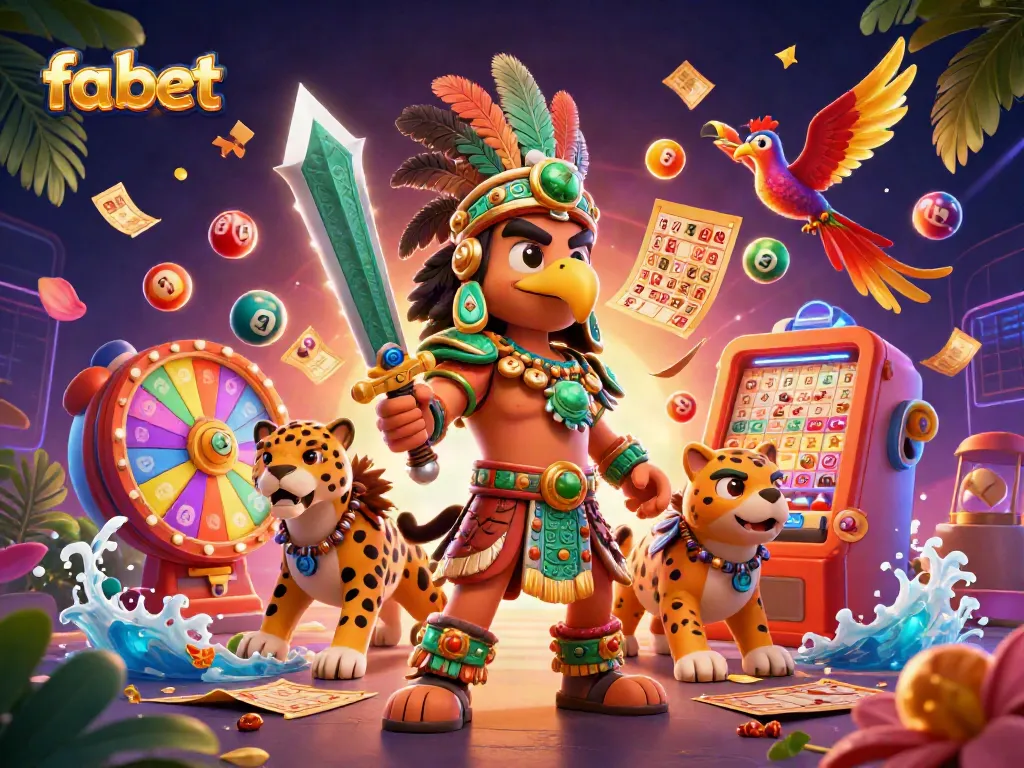 Experience the excitement of fa bet with vibrant lottery elements and dynamic characters in a 3D casino illustration.
