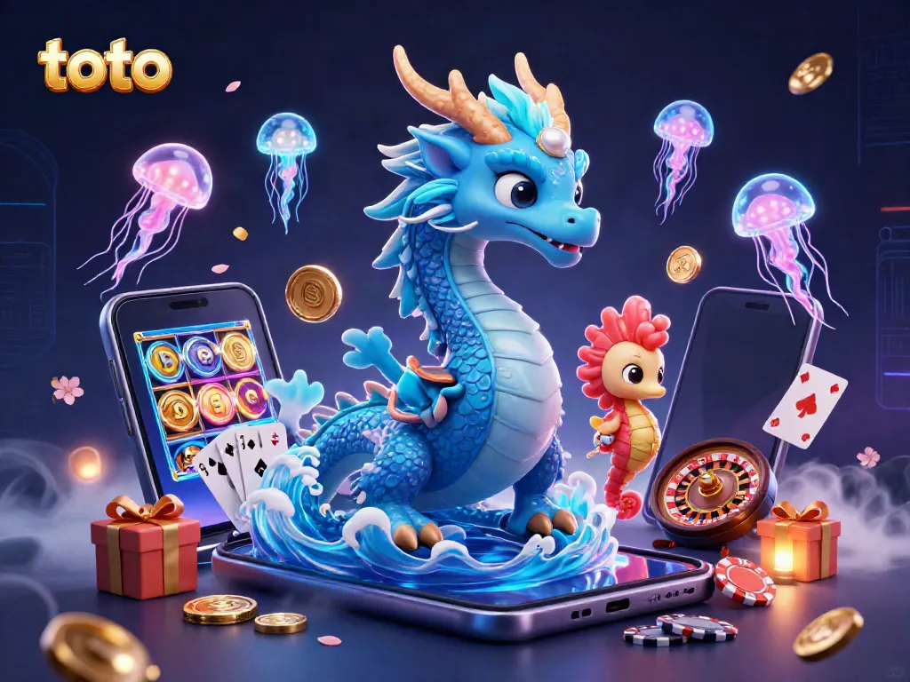 Experience thrilling slots in this vibrant toto-themed 3D casino scene with a majestic dragon and knights.