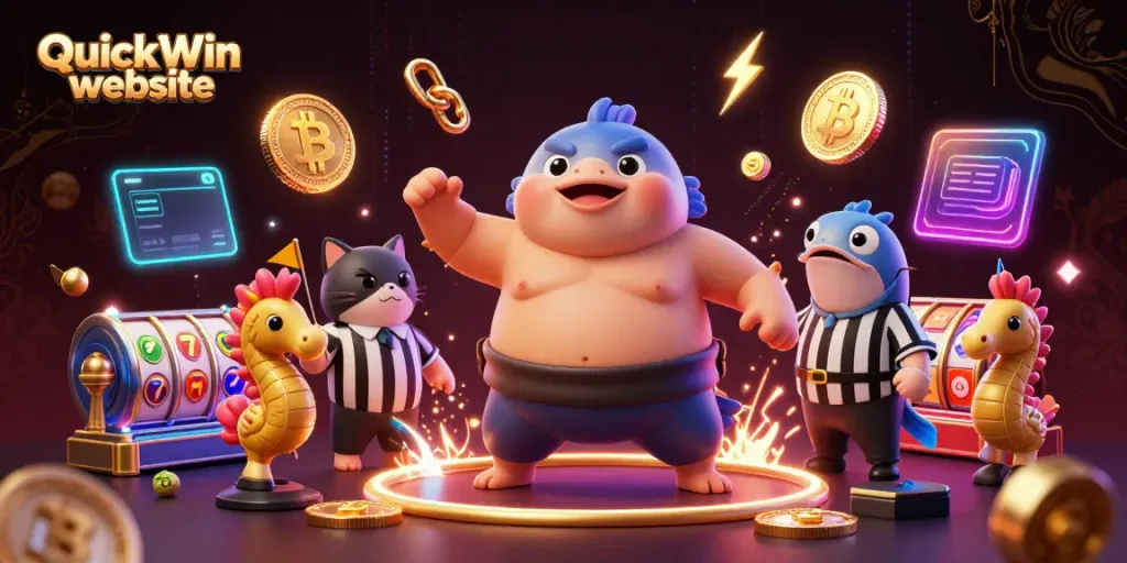 Experience vibrant gaming action on the QuickWin website with a dynamic underwater casino scene.