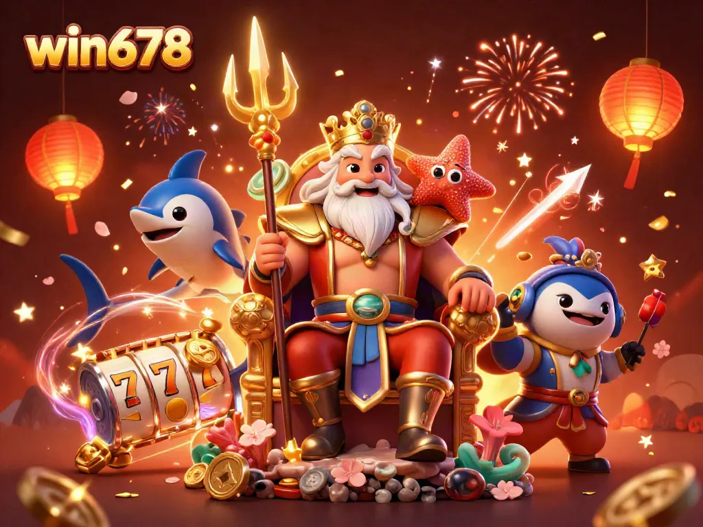 Experience the excitement of win678, featuring vibrant casino elements and characters celebrating