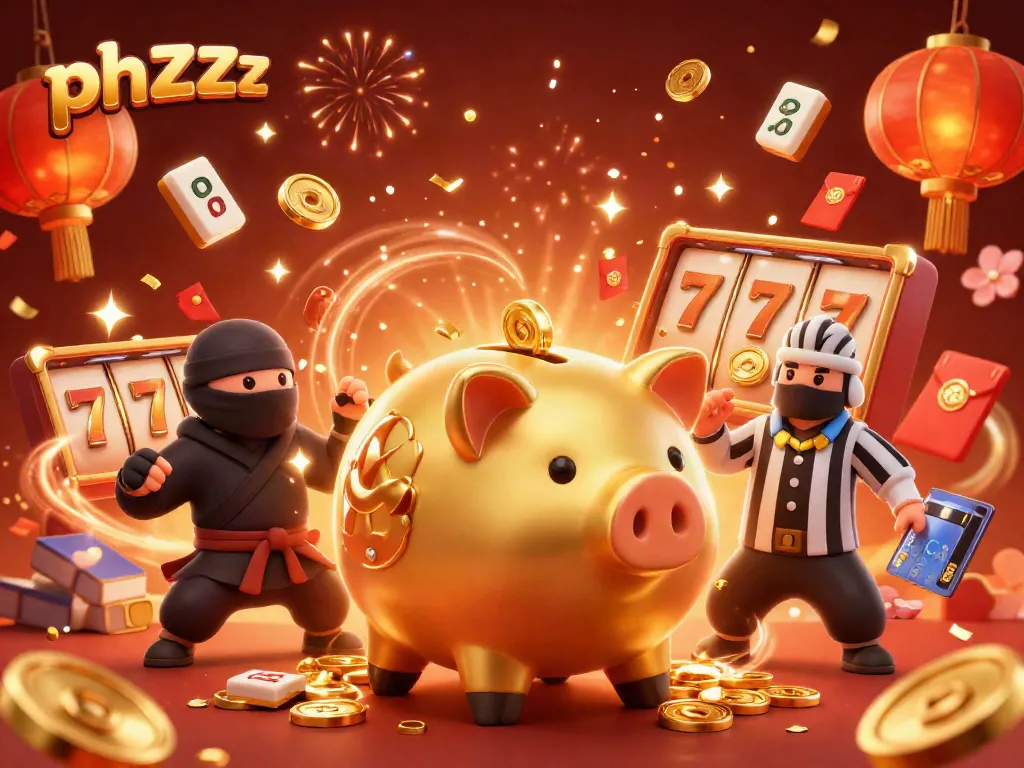 Experience excitement as phzzz combines a lively sumo wrestler, a wallet-ninja, and a credit-card samurai amid slot reels and festive elements.