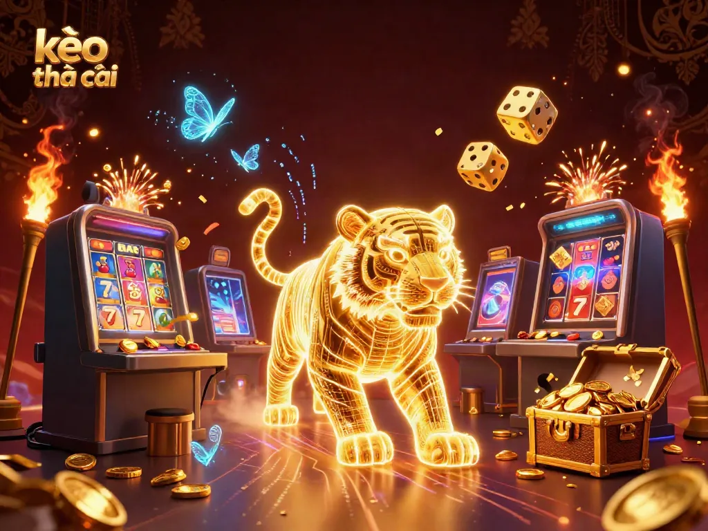 Experience the thrill of kèo nhà cái with vibrant casino action featuring dynamic tigers and slot machines.