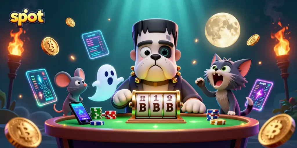 Spin the slot reels with a 3D Frankenstein bulldog monster and discover thrilling wins!